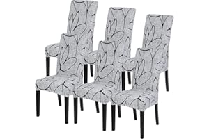 SearchI Elegant Dining Chair Covers Set of 6, Spandex Super Fit Stretch Removable Washable Kitchen Chair Slipcovers Protector for Dining Room,Living Room,Hotel,Ceremony(Gray+flower,6 Per Set)