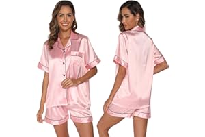 GAESHOW Women's Pyjama Sets, Pyjamas for Women Silk Satin Pyjama Bride Pjs Set Button Down Sleepwear Loungewear S-2XL