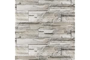 VEELIKE Papier Peint Brique Papier Peint Imitation Pierre 40cm x 900cm Gris Blanc Papier Peint Adhesif Mural Salon Papier Autocollant Decoratif Vinyle Adhesif Cuisine Lavable Chambre Salle de Bain