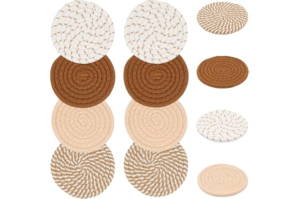 Dryckesunderlägg, set med 8, bordsunderlägg, absorberande vävda flätade underläggsset, värmebeständigt bomullsunderlägg set för hem, soffbord, dekor, skrivbord, bordsskydd, ölmattor