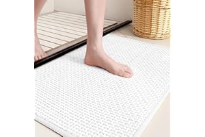 COLOR&GEOMETRY Color G Tapis de Bain Antidérapant 40x60cm, Moelleux en Chenille Tapis Salle de Bain Super Absorbant de l'eau, Tapis de Douche Doux, Lavable pour Salle de Bain, Toilette, Baignoire, Cuisine (Blanc)
