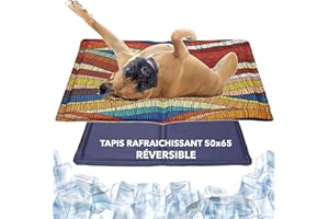 DONKID Tapis Rafraichissant Chien et Chat 50 x 65 cm - Tapis Fraicheur avec Gel Non-Toxique, Résistant Aux Rayures des Animaux Domestiques - Savane et Violet - Taille M 50x65
