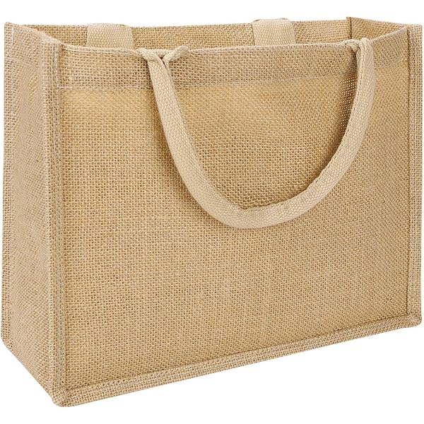 Sac Cabas En Jute Naturel Imperméable NAEBRO Avec Poignées Bambou Et Ruban - Grand Sac Shopping Réutilisable Pour Plage, Pique-Nique & Courses