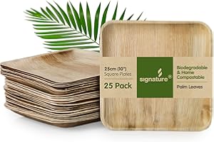 Signature Packaging - Disposable Palm Leaf Plates - Sturdy, Large Square Plates - 25cm, 25 Pack