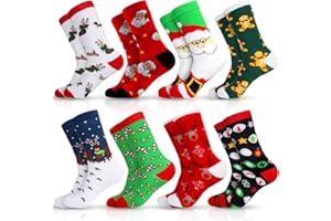 MOYKSRR 8 Paires Chaussette de Noël Femme Homme, Fantaisie Chaussettes, Chausette Noel Motif Fantaisie de Noël, Pain D'épice Renne Chaussettes Multicolores, Chaussettes Chaudes Hiver 36-43