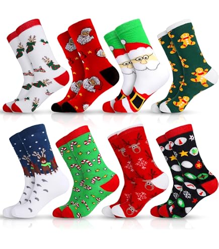 Pack 12 Paires De Chaussettes De Noël - Motifs Festifs Et Humoristiques - Cadeau Idéal Pour Hommes, Femmes, Enfants - Taille Unique En Coton Doux - 7