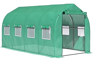 Outsunny Invernadero de Exterior 4x2x2 m Invernadero de Túnel con 8 Ventanas de Malla Puerta Enrollable Cubierta de PE 140g/㎡ Anti-UV Marco de Metal Galvanizado para Patio Jardín Verde