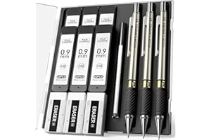 Four Candies Set di 3 portamine in metallo, 0,9 mm, matite meccaniche con 360 mine HB, 3 gomme e astuccio, portamine per scrivere e disegnare per ingegneri