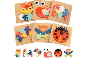 Beihre drewniane puzzle, 6 szt. drewnianych puzzli dla dzieci, zabawka dla dzieci w wieku 1 roku i 2 lata, zabawka dla dzieci, zabawka Montessori, jako prezent dla chłopców i dziewczynek 1 rok