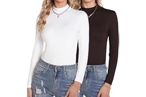 Aottori Womens 2 Pack Long Sleeve Tops Ladies Turtle Neck Thermal Base Layer Underwear Lightweight Cotton T Shirts Basic Polo Neck Pullover