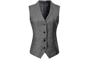 Gowjog Women's Vest Suit Vest Lined Button Up V-Neck Tuxedo Vintage Jacket Dressy Sleeveless Vests