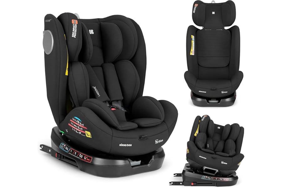 KikkaBoo Car Seat 0-36 kg ISOFIX i-Size i-MOOVE 2, 40-150 cm, 360° Rotation, Recline, Adjustable Headrest, Against and Front Gear, Black