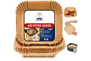 RAJA UNCLE Air Fryer Liners, Parchment Disposable Paper Liners, 100PCS of 6.3 inch Square, Non-Stick, Greaseproof Air Fryer Paper Liners