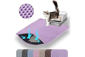 Petinstinct Katzenklo Matte, 60x45cm Doppelschichtiger Katzenklo Unterleger, wasserdichte Langlebige Entwurf Bienenwabe Katzenstreu Matte, Katzentoilette Vorleger, Lila, Violet