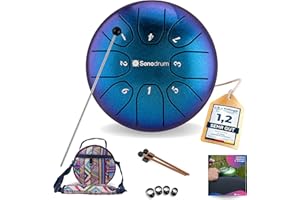 Sonodrum Zungentrommel "Standard" C - Dur in Beere - 14 cm klein mit 8 Tönen - Steel Tongue Drum inkl. Liederbuch, Schlägel, Fingersticks und Tragetasche - Notenlesen nicht nötig, einfach zu spielen.
