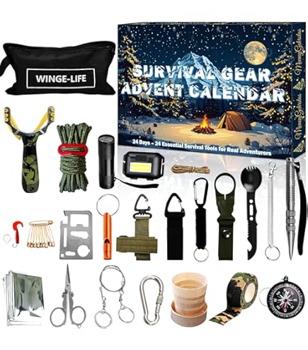 Survival Adventskalender 2024 Für Männer - 24-teiliges Überlebensset Mit Werkzeugen