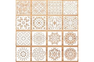 Stencil Mandala, Pomeloone 16 pezzi Riutilizzabili Laser Cut Drawing Stencils, Mandala Crafts Pittura Modelli per la Pittura Fai da te Scrapbook Wall Art, 15 x 15cm