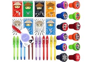 LTHOENG Ninja Mitgebsel Set für Kindergeburtstag 6-10 Jahre,12 UV Stifte 12 Notizbücher 12 Stempel,give aways kindergeburtstag,Gastgeschenke, Pinata Füllung,Ninjaoo Party Geburtstags Deko,Klassenbelohnung