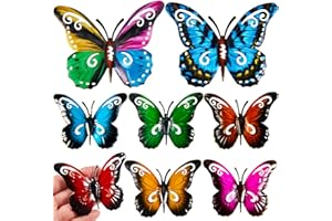 Clabby 8 Pieces Metal Butterfly Decorative Garden for Outdoor Butterflies Wall Decoration Fence Decoration Garden Sculptures Wall Art Decoration for Outdoor Garden Shed Walls Fences