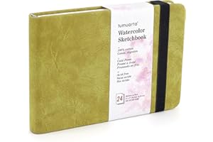 tumuarta Watercolor Sketchbook, 10x15 CM, 300 GSM, 100% Cotton Paper, Cold Press, 24 Sheets, 48 Pages, Watercolor Journal for Use As Travel Sketch Book and Mixed Media Pad On The Go. (Green)