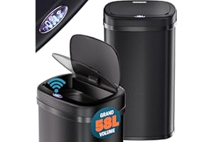 Monzana® Poubelle automatique acier inoxydable 58 L capteur de mouvement couvercle imperméable câble USB poubelle de cuisine bureau noir