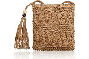 FESSOSKO Stroh Crossbody Tasche, Frau Weben Schulter Tasche, Sommer Strandtasche Vintage Handarbeit Umhängetasche Böhmische Handgewebt Schultertaschen, für Frauen Reisen Urlaub Freizeit