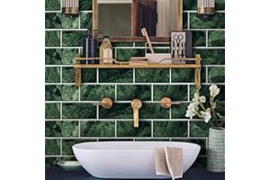 54Pcs Alwayspon Wall Tile Transfers Sticker for Home Decor, Peel & stick self-adhesive splashback, Stick On Tile Decals for Living Room Kitchen Bathroom Decor, Green Emerald Marble Brick