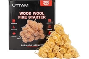 UTTAM - 200 Natural Fire lighters - Fire Starters for BBQ, Stove, Fireplace, Fire Pit - Eco-Friendly Fire Lighters for Wood Burners, Eco Wood Wool Firelighters