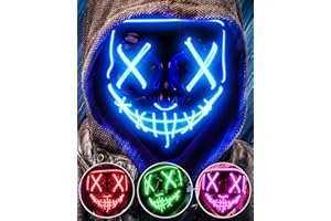 AnanBros Scary LED Halloween Mask, Light up Mask Cosplay, LED Rave Face Mask Costume 3 Lighting Modes, Halloween Face Masks for Men Women Kids