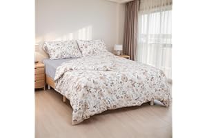 Etrexonline Juego de Funda Nórdica 4 Piezas para Cama 135 - Funda Edredón 220x220cm, Sábana Bajera 135x200cm, 2 Fundas de Almohadas 50x75cm - Microfibra Suave y Transpirable - Floral Arena