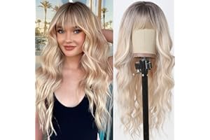 ‎TESTAR testar Blonde PerÜCken Mit Pony Lange Gewellte PerÜCken FÜR Frauen Platinstreifen Highlight Lange Lockige Gewellte PerÜCke Kunsthaar PerÜCken FÜR Mädchen Täglicher Partygebrauch