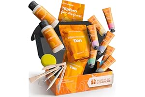 KreaBella Töpferset - DIY töpfern für Zuhause, Lufttrocknender Ton zum basteln, selbsttrocknender Ton, Trockenton-Set zum kreativ Töpfern, Keramik Kreativset, Tonset ohne Brennen, Geschenke Bastelset