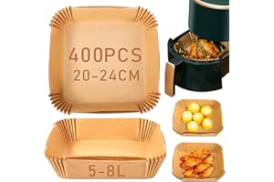 Fuwnvuwn Carta forno per friggitrice ad aria 400 unità da 20-24 cm Quadrata. Adatto al friggitrice ad aria, da 5 a 8 litri. Carta Air Fryer certificata per uso alimentare BPA Free, FDA e LFGB