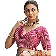 Pujia Mills Womens Fancy Readymade Ethnic wear Half Sleeve Sequins Saree Blouse sabyasachi Blouse for Women Saree and Lehenga Choli Bridal Blouse