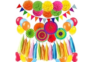 ZERODECO Party Dekoration Papier Pompoms, Aufhängen Fächer, Dreieckige Wimpel und hängende Glitter Punkt Papier Girlande Dekorpapier für Party Hochzeit Geburtstag Festival Weihnachten