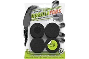 Slipstick GorillaPads CB149 Non-Slip Furniture Pads/Rubber Grippers (Set of 8) Self-Adhesive Furniture Feet Floor Protectors, 38mm Round, Black