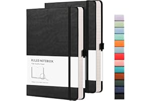 RETTACY Notebook A5 Lined Hardback 2 Pack - Thick Journal with 376 Numbered Paper,2 Free Sticky Notes Divider,100gsm Paper,8 Perforated Sheets, Pen Loop, Inner Pocket, 14.5 x 21cm (Black Black)