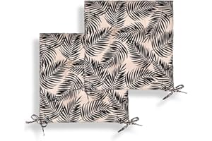 OHS Seat Pads For Dining Chairs Set of 2 Leaf Print Outdoor Seat Cushions, Soft Comfy Garden Chair Cushions with Ties For Living Room Kitchen Office, Monochrome-40x40cm