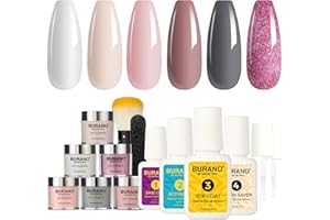 ‎BURANO BURANO Dip Pulver Nail Kit Starter, 6-Farben Glitter Pink Nude Sommer Dip Pulver Set, mit Base Top Coat Activator Pinsel Saver Dip Nail Kit für Anfänger mit allem