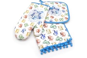 CULTURE FLY Harry Potter Hogwarts-Häuser Küchenset: 3-teiliges Set - Handtuch, Topflappen, Topflappen
