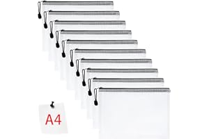‎VICLOON Vicloon Dokumententasche mit Reißverschluss A4, 10pcs Mesh Plastic Zip Bag, Wasserdichte Document Case, Reißverschlusstasche Zip Beutel Tasche Wallet Taschen Kunststoff Mesh Dokumentenmappen