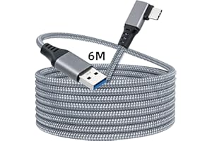 Mcbazel Link Cable Tipo-C a USB3.0 Cable de transferencia de datos de 6m de ángulo recto trenzado de carga rápida para dispositivos para Quest/Quest 2/Quest 3/Tipo-C