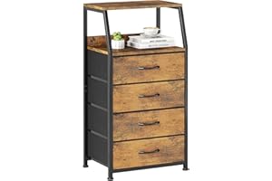 CAIYUN Chest of Drawers Bedroom with 4 Drawers, Small Fabric Dresser with Shelf, Fabric Dresser for Entryway Hallway Living Room, Closet Storage Drawer, Rustic Brown