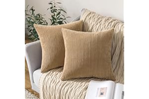 MIULEE zestaw 2 sztruksowych, kwadratowych poszewek na poduszki, miękkie, w paski, do domu, do sypialni, na sofę, kanapę, dekoracyjne, puszyste, duże poszewki na poduszki, 40 x 40 cm, kolor taupe