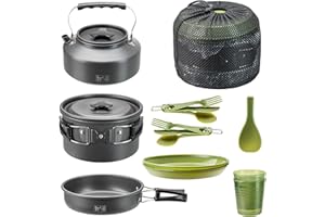 TRAIL OUTDOOR LEISURE Trail Camping Cookware Set 16pc, 2 Person Camp Cooking Kit, Non Stick Hard Anodised Aluminium, Cook Pot with Lid, Frying Pan, Kettle, Spatula, Cups, Plates, Cutlery, Lightweight Stackable with Bag