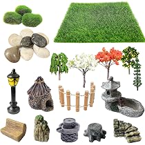 Mini Kit Giardino Fatato Con Ponte Di Pietra - 6 Pezzi In Resina, Micro Decorazioni Per Terrario, Bonsai E Piante Grasse - 2