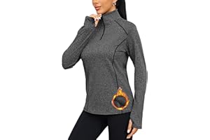 Terecey Camisetas Termica Manga Larga Mujer Top Deportivo con 1/4 Cremallera Camisa de Correr Fitness Yoga Tops con Agujeros para el Pulgar