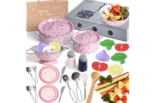 Veitch fairytales Speluppsättning med lerköksredskap för utomhus, lekkökssats med lekgrytor, tillbehör för lekköksspel, barns köksredskap och leksakskök, tillbehör till