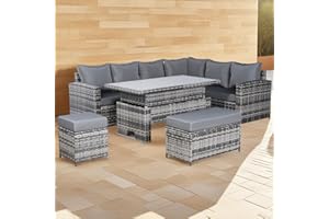 Club Rattan Garden Rattan Sofa Set With Rising Table, 9 Seater Outdoor Rattan Corner Sofa