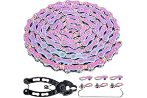 YBEKI Chaîne de vélo 11 compartiments couleur 1/2 x 3/32 lnch 116 maillons avec 2 paires de cadenas à chaîne